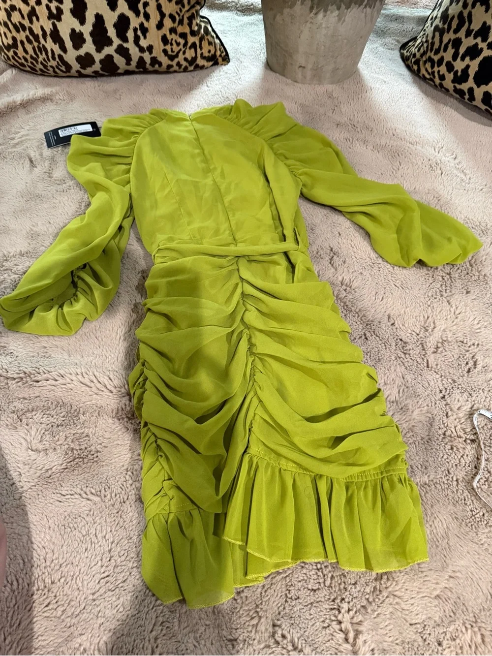 Pretty Little Thing Lime Green Ruffle Dress Size 4 - Picture 8 of 8